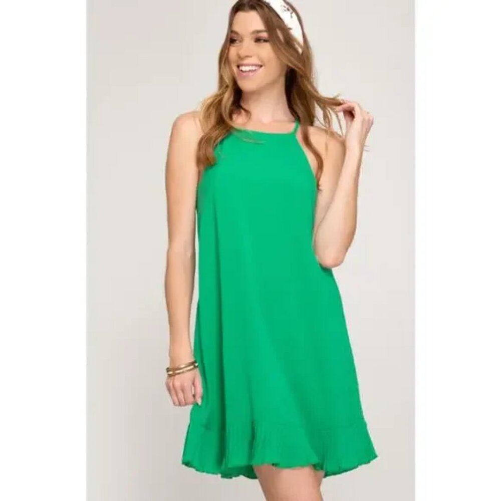 She + Sky Cami Sleeveless Holiday Season Cute Ruffle Hem Mini Dress Green‎ Large